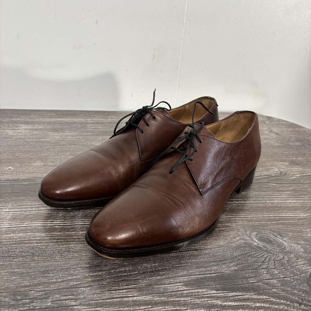 Jack Erwin Shoes Mens Size 8 Brown Leather Derby Dress Almond Toe Spain